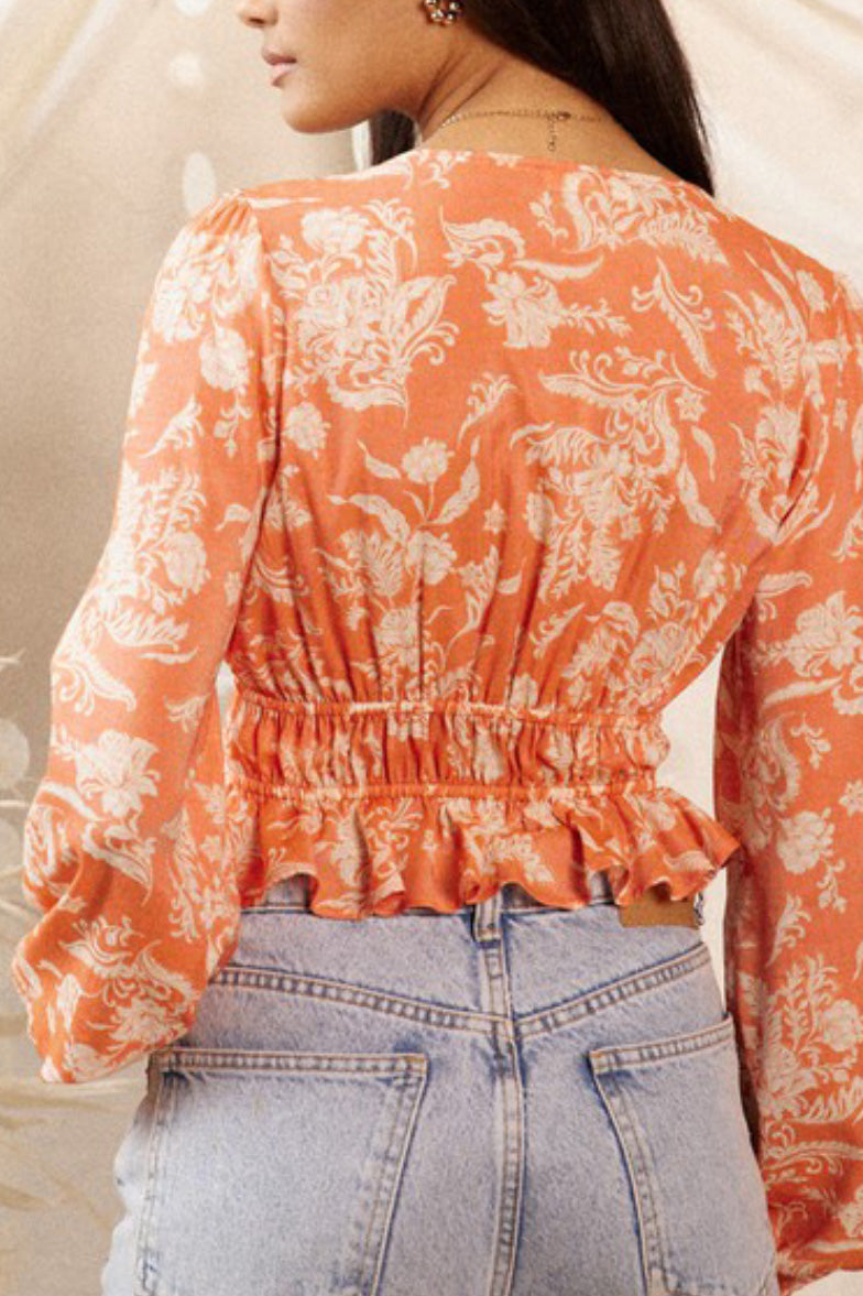 Tangerine Halter Top With Print Pants