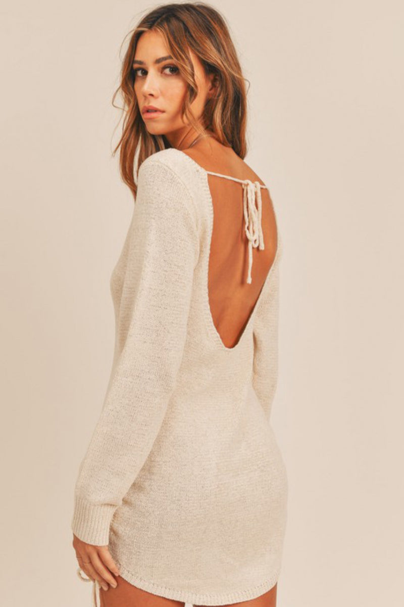 Cream Sweater Dress - Open Back Knit Dress - White Bodycon Dress
