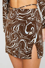 Swirl Print Mini Skirt - Brown